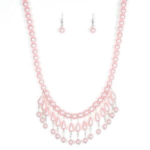 Elegant Pink Pearl Necklace and Earring Set